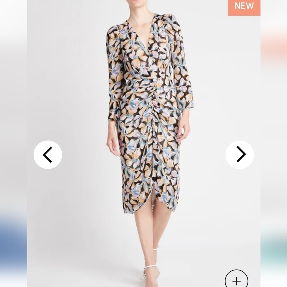 REBECCA TAYLOR NYC BOW FLEUR MIDI RUCHED DRESS SIZE 0 - Picture 4 of 17